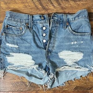 Levi's Blue Distressed Jean Shorts